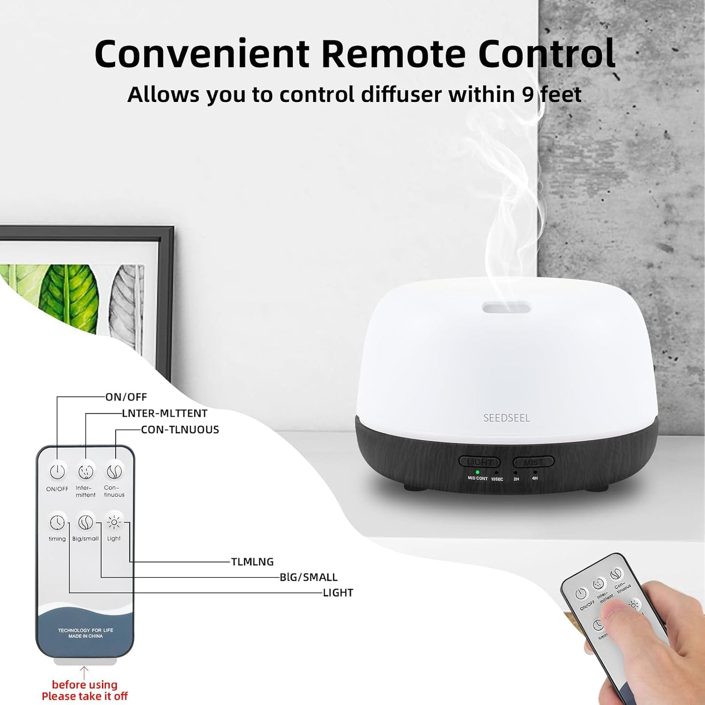 300ML Essential Oil Diffuser with 7-Color LED Lights and Remote Control, Modern Minimalist Design, High-Efficiency Ultrasonic Mist Aromatherapy Diffuser for Home