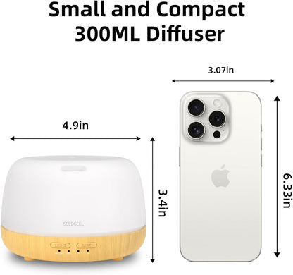 300ML Essential Oil Diffuser with 7-Color LED Lights and Remote Control, Modern Minimalist Design, High-Efficiency Ultrasonic Mist Aromatherapy Diffuser for Home