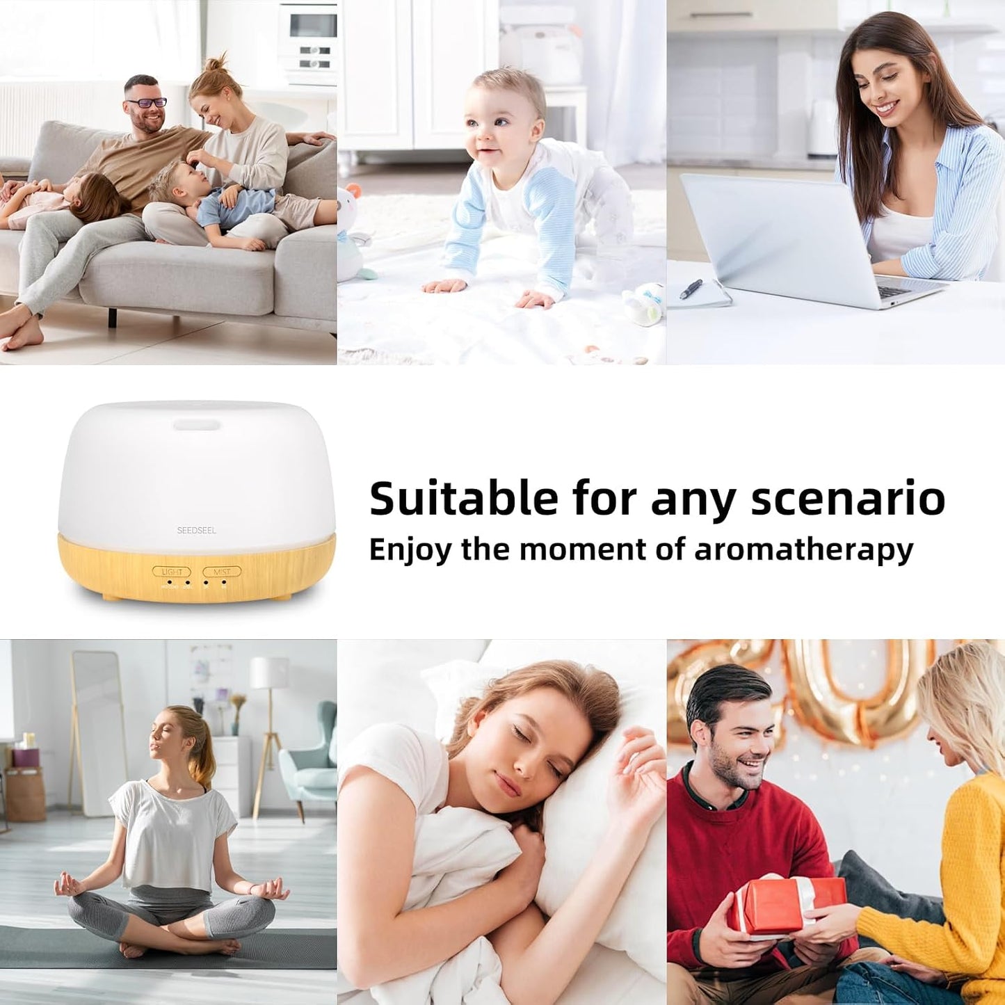 300ML Essential Oil Diffuser with 7-Color LED Lights and Remote Control, Modern Minimalist Design, High-Efficiency Ultrasonic Mist Aromatherapy Diffuser for Home