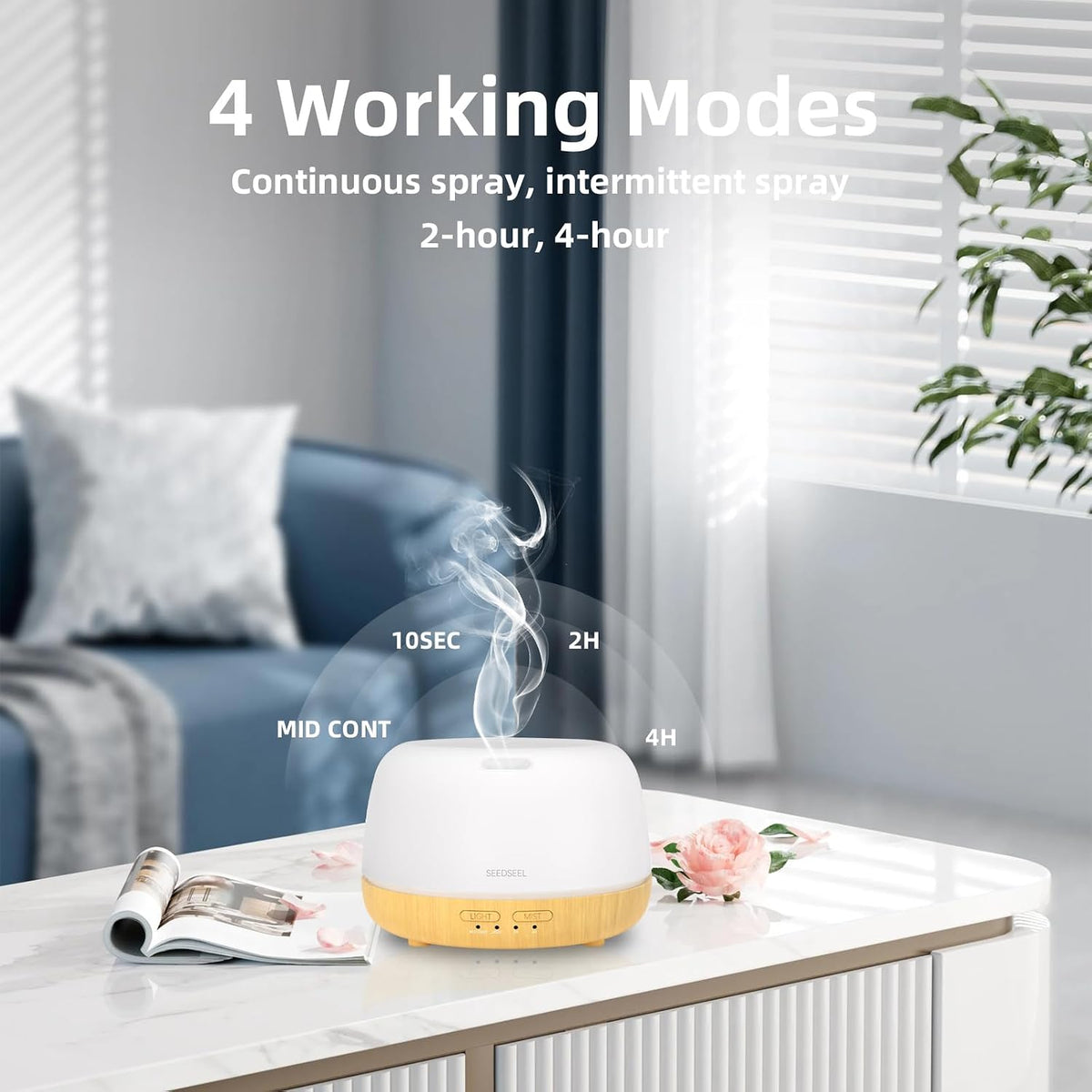 300ML Essential Oil Diffuser with 7-Color LED Lights and Remote Control, Modern Minimalist Design, High-Efficiency Ultrasonic Mist Aromatherapy Diffuser for Home