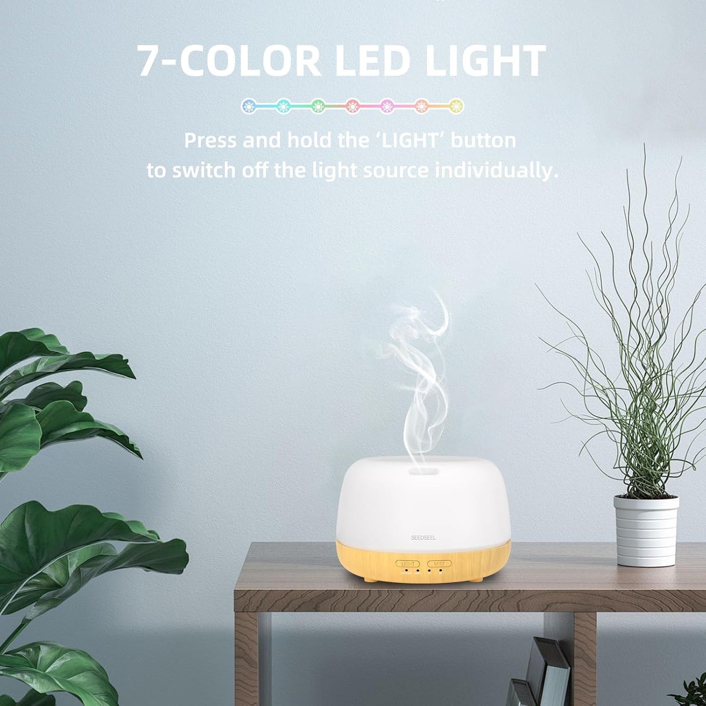 300ML Essential Oil Diffuser with 7-Color LED Lights and Remote Control, Modern Minimalist Design, High-Efficiency Ultrasonic Mist Aromatherapy Diffuser for Home