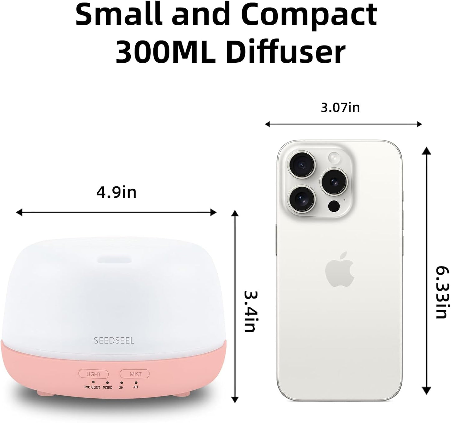 300ML Essential Oil Diffuser with 7-Color LED Lights and Remote Control, Modern Minimalist Design, High-Efficiency Ultrasonic Mist Aromatherapy Diffuser for Home