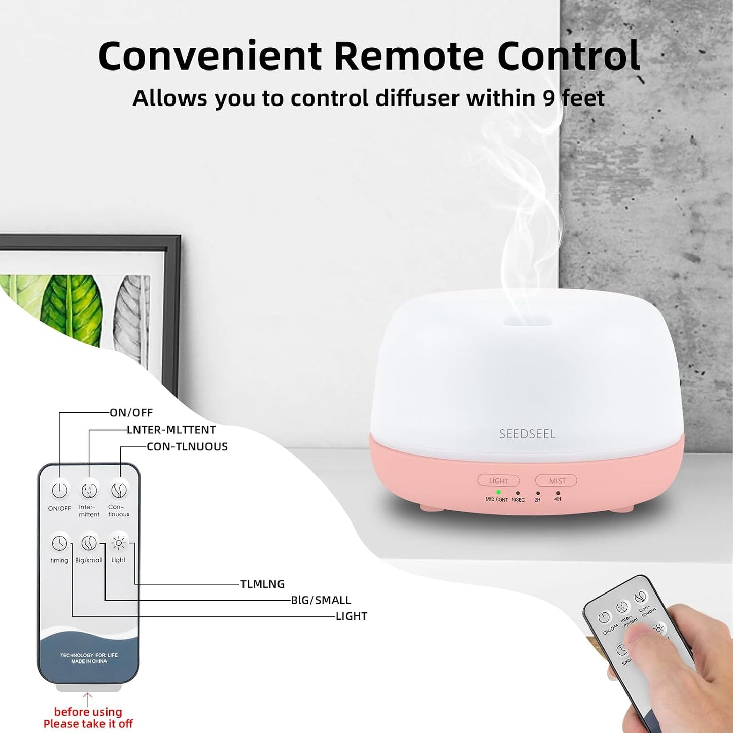 300ML Essential Oil Diffuser with 7-Color LED Lights and Remote Control, Modern Minimalist Design, High-Efficiency Ultrasonic Mist Aromatherapy Diffuser for Home