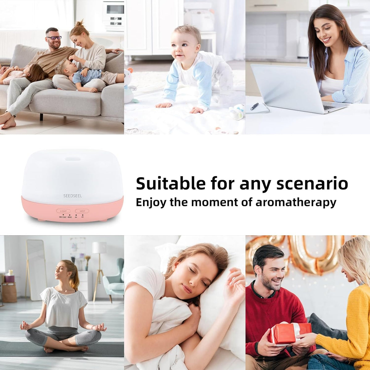 300ML Essential Oil Diffuser with 7-Color LED Lights and Remote Control, Modern Minimalist Design, High-Efficiency Ultrasonic Mist Aromatherapy Diffuser for Home