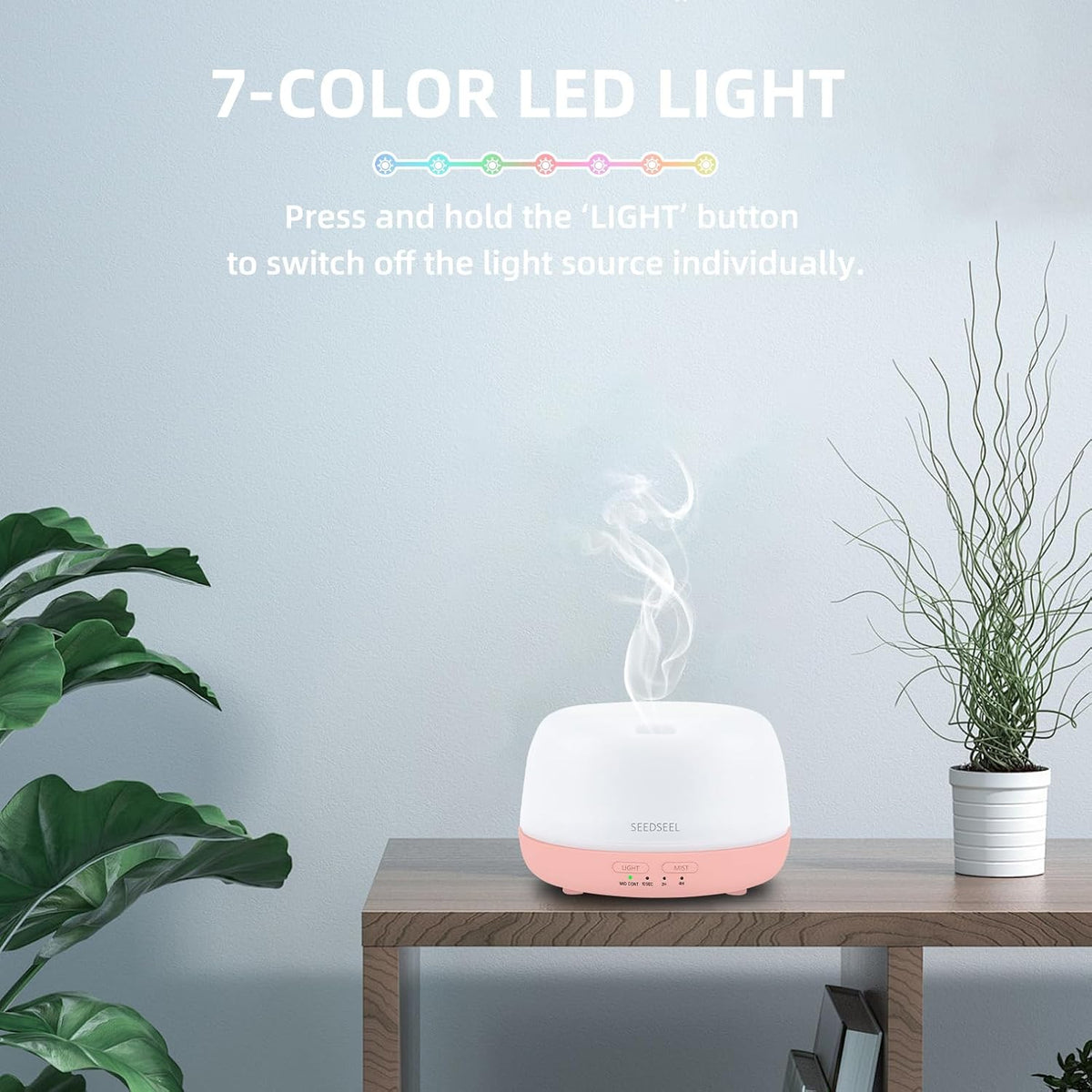 300ML Essential Oil Diffuser with 7-Color LED Lights and Remote Control, Modern Minimalist Design, High-Efficiency Ultrasonic Mist Aromatherapy Diffuser for Home