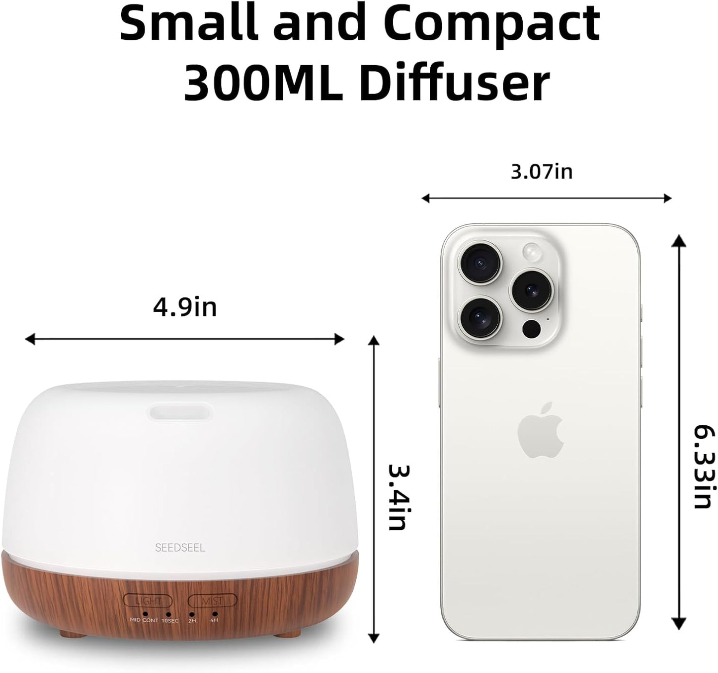 300ML Essential Oil Diffuser with 7-Color LED Lights and Remote Control, Modern Minimalist Design, High-Efficiency Ultrasonic Mist Aromatherapy Diffuser for Home