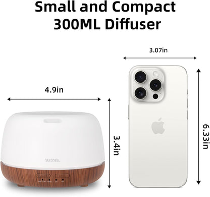 300ML Essential Oil Diffuser with 7-Color LED Lights and Remote Control, Modern Minimalist Design, High-Efficiency Ultrasonic Mist Aromatherapy Diffuser for Home