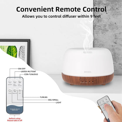 300ML Essential Oil Diffuser with 7-Color LED Lights and Remote Control, Modern Minimalist Design, High-Efficiency Ultrasonic Mist Aromatherapy Diffuser for Home