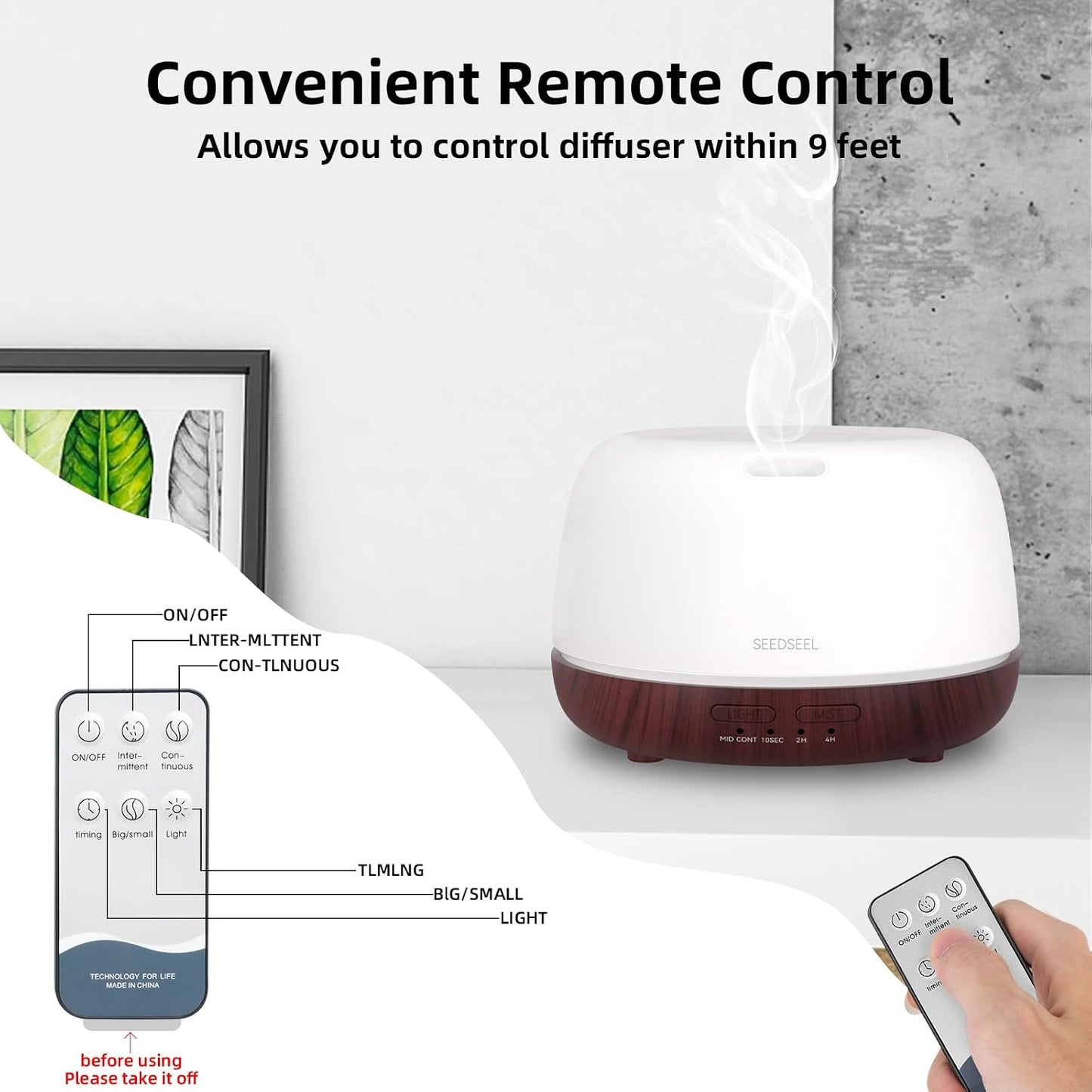300ML Essential Oil Diffuser with 7-Color LED Lights and Remote Control, Modern Minimalist Design, High-Efficiency Ultrasonic Mist Aromatherapy Diffuser for Home