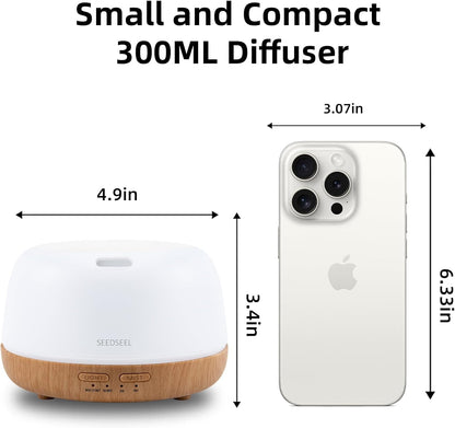 300ML Essential Oil Diffuser with 7-Color LED Lights and Remote Control, Modern Minimalist Design, High-Efficiency Ultrasonic Mist Aromatherapy Diffuser for Home