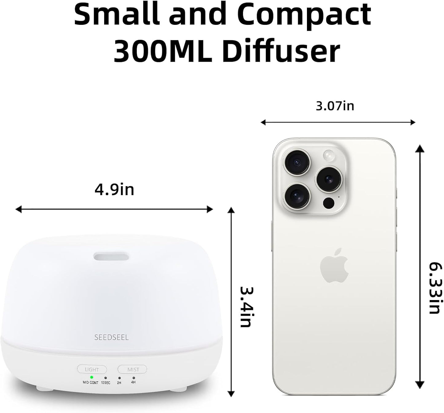 300ML Essential Oil Diffuser with 7-Color LED Lights and Remote Control, Modern Minimalist Design, High-Efficiency Ultrasonic Mist Aromatherapy Diffuser for Home