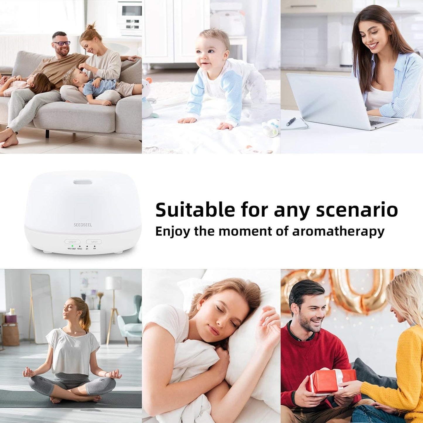 300ML Essential Oil Diffuser with 7-Color LED Lights and Remote Control, Modern Minimalist Design, High-Efficiency Ultrasonic Mist Aromatherapy Diffuser for Home