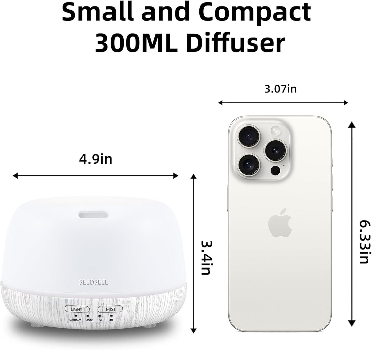 300ML Essential Oil Diffuser with 7-Color LED Lights and Remote Control, Modern Minimalist Design, High-Efficiency Ultrasonic Mist Aromatherapy Diffuser for Home