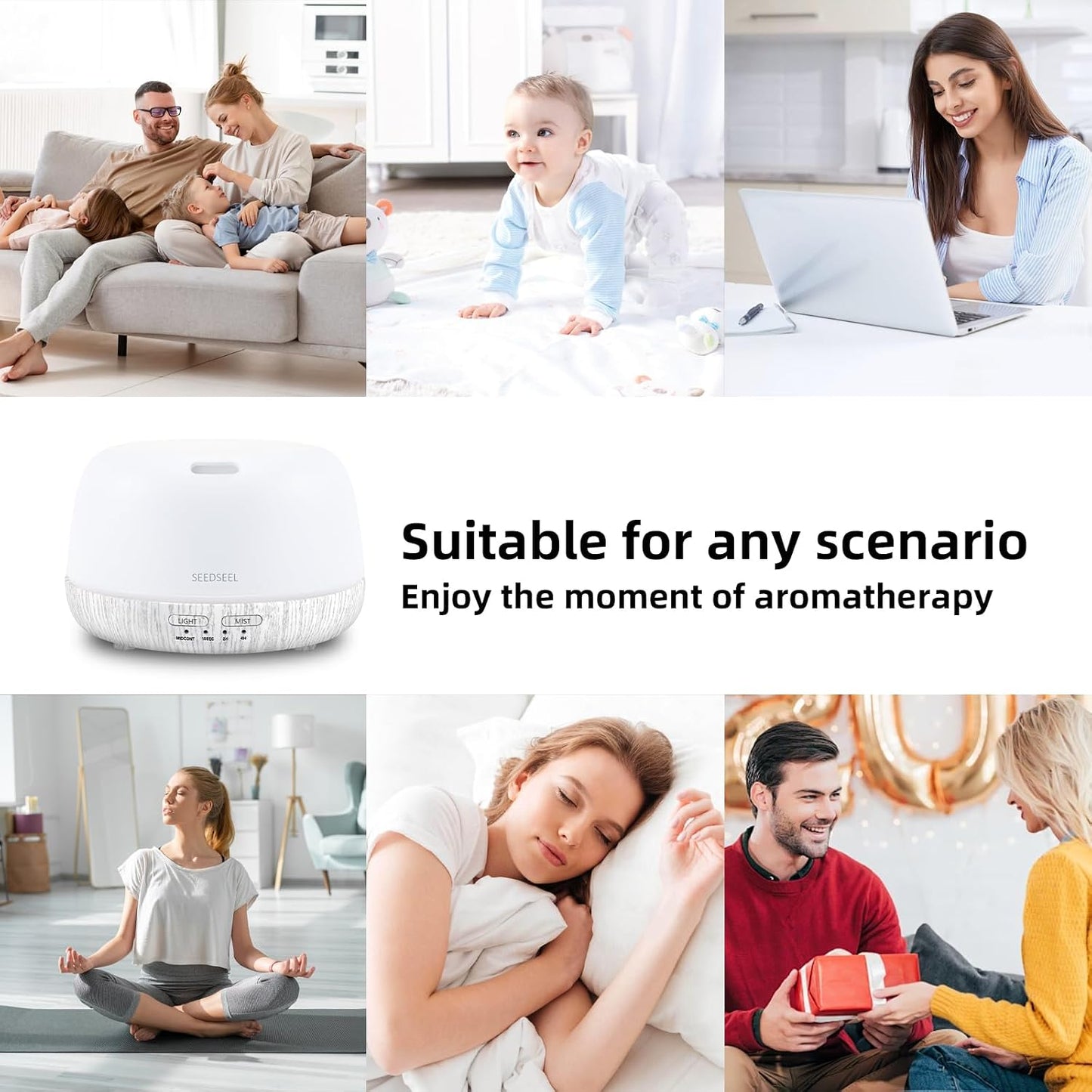 300ML Essential Oil Diffuser with 7-Color LED Lights and Remote Control, Modern Minimalist Design, High-Efficiency Ultrasonic Mist Aromatherapy Diffuser for Home