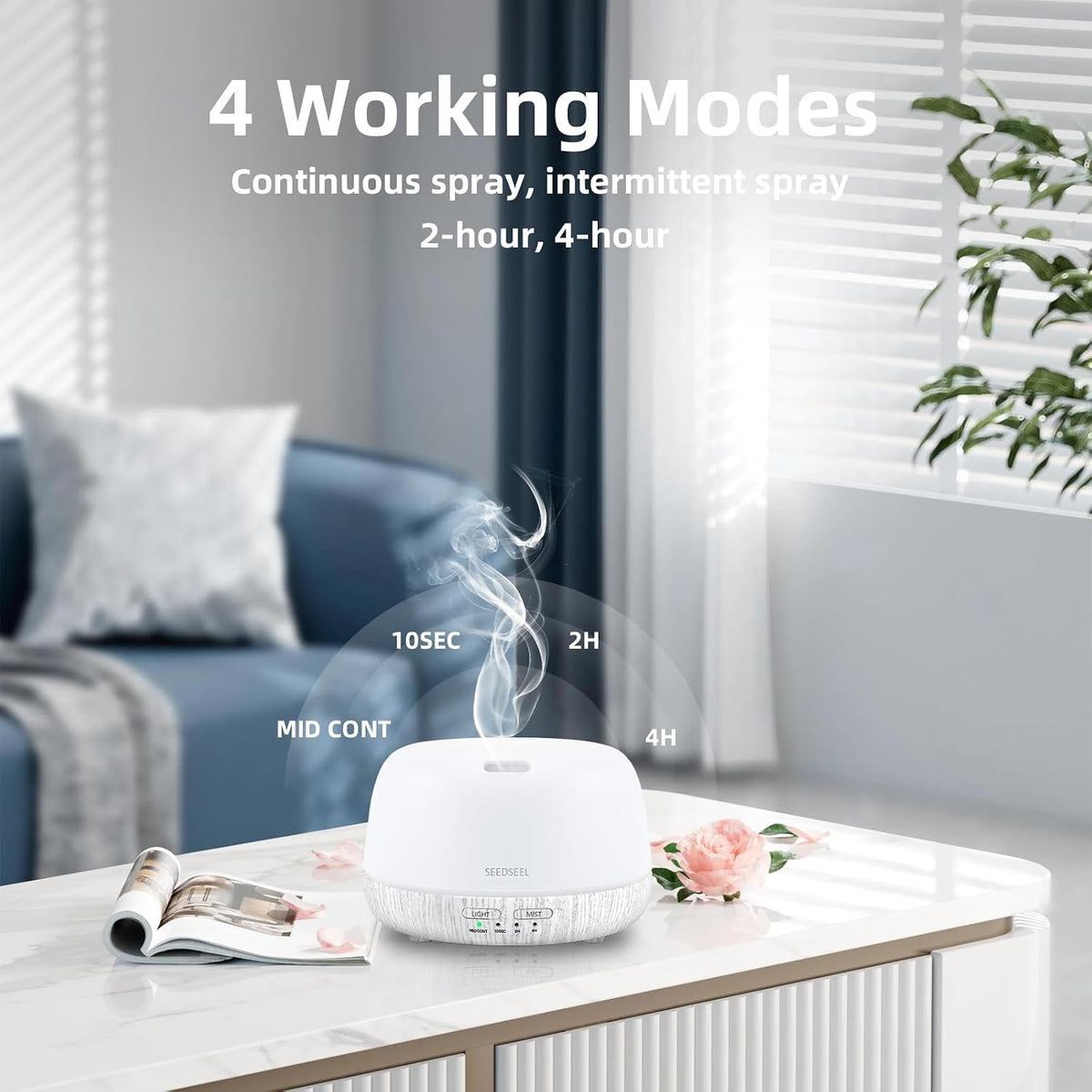 300ML Essential Oil Diffuser with 7-Color LED Lights and Remote Control, Modern Minimalist Design, High-Efficiency Ultrasonic Mist Aromatherapy Diffuser for Home