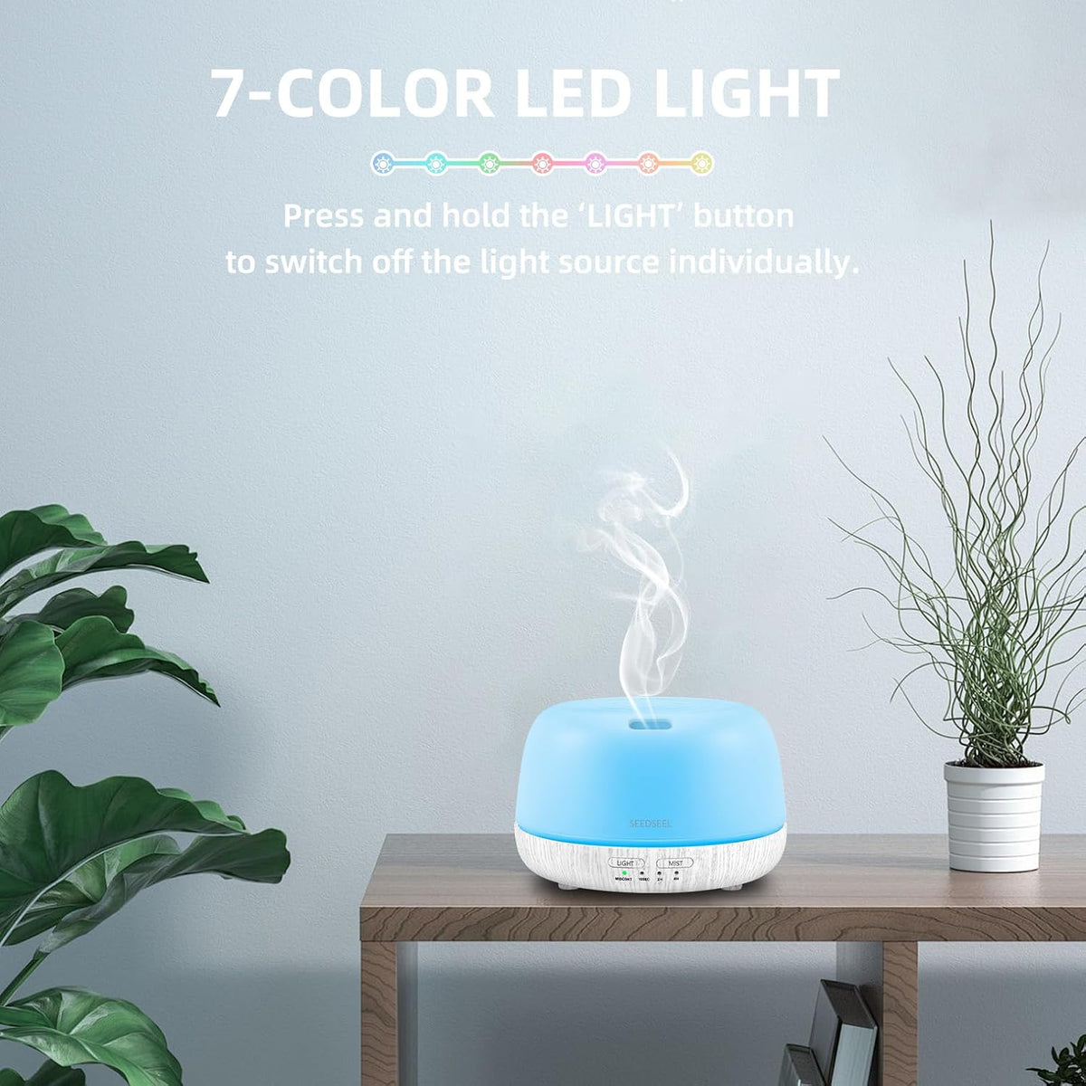 300ML Essential Oil Diffuser with 7-Color LED Lights and Remote Control, Modern Minimalist Design, High-Efficiency Ultrasonic Mist Aromatherapy Diffuser for Home