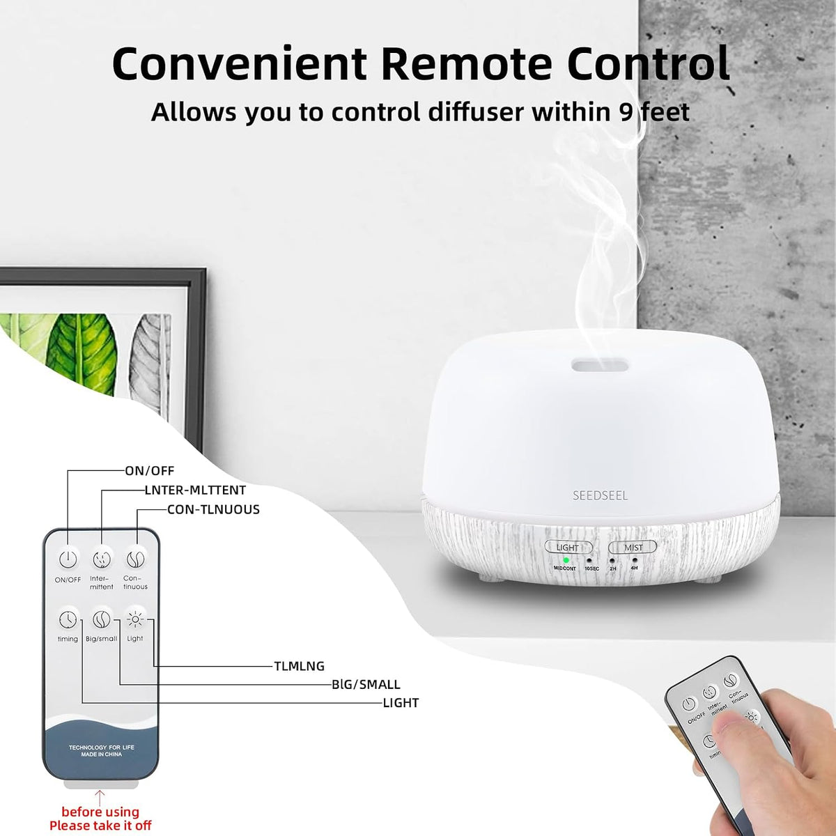 300ML Essential Oil Diffuser with 7-Color LED Lights and Remote Control, Modern Minimalist Design, High-Efficiency Ultrasonic Mist Aromatherapy Diffuser for Home