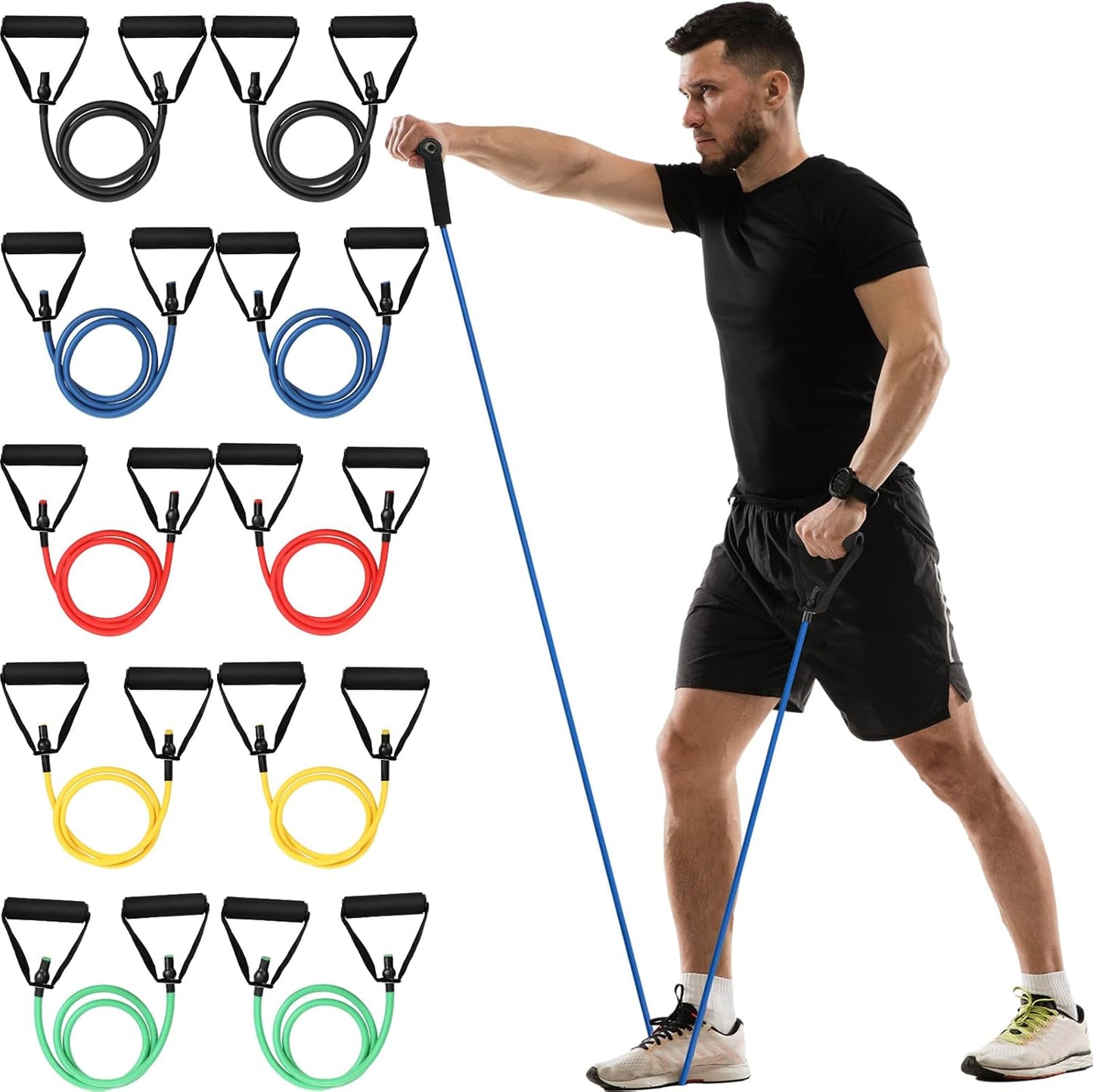 10 Pcs Resistance Bands with Handles Exercise Stretch Bands for Exercise Woman Man Training Physical Therapy Workouts Fitness