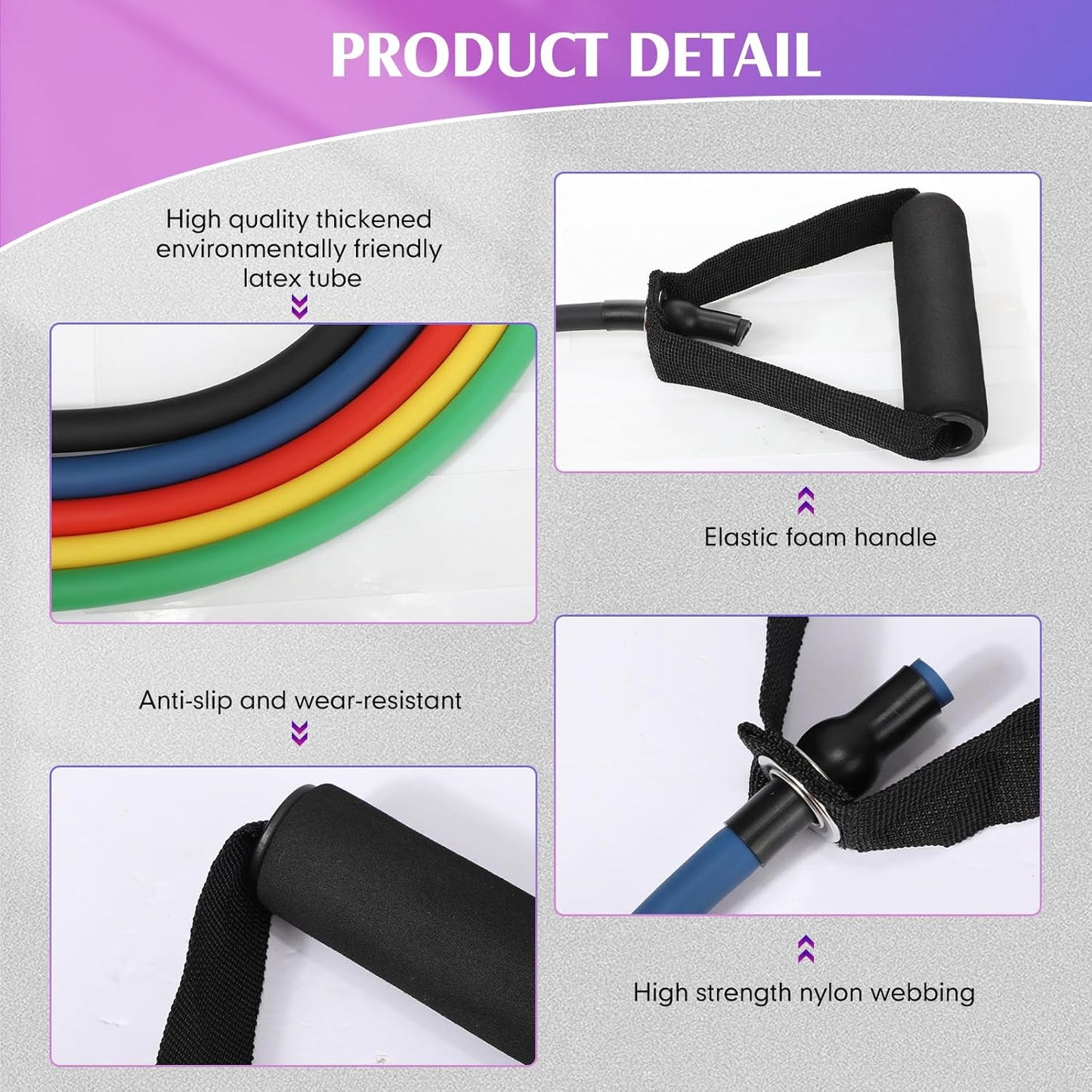 10 Pcs Resistance Bands with Handles Exercise Stretch Bands for Exercise Woman Man Training Physical Therapy Workouts Fitness