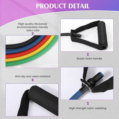 10 Pcs Resistance Bands with Handles Exercise Stretch Bands for Exercise Woman Man Training Physical Therapy Workouts Fitness