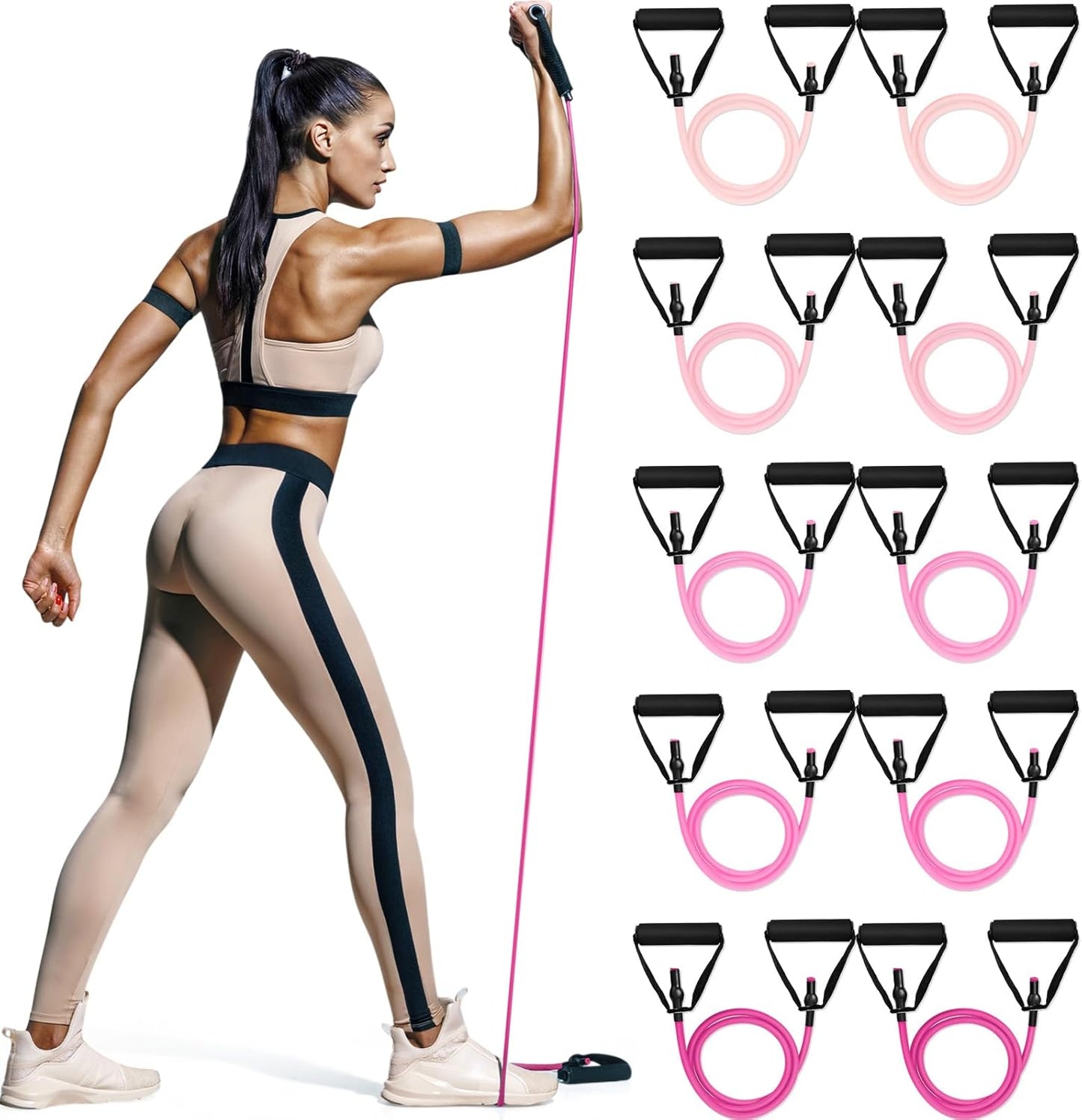 10 Pcs Resistance Bands with Handles Exercise Stretch Bands for Exercise Woman Man Training Physical Therapy Workouts Fitness