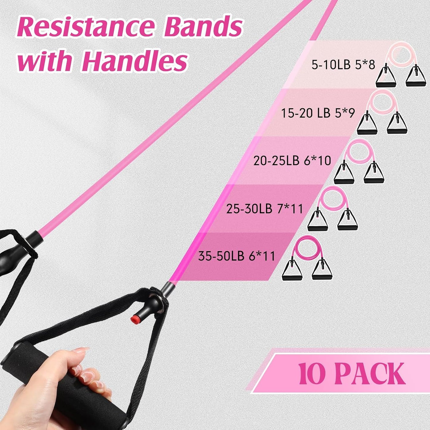 10 Pcs Resistance Bands with Handles Exercise Stretch Bands for Exercise Woman Man Training Physical Therapy Workouts Fitness
