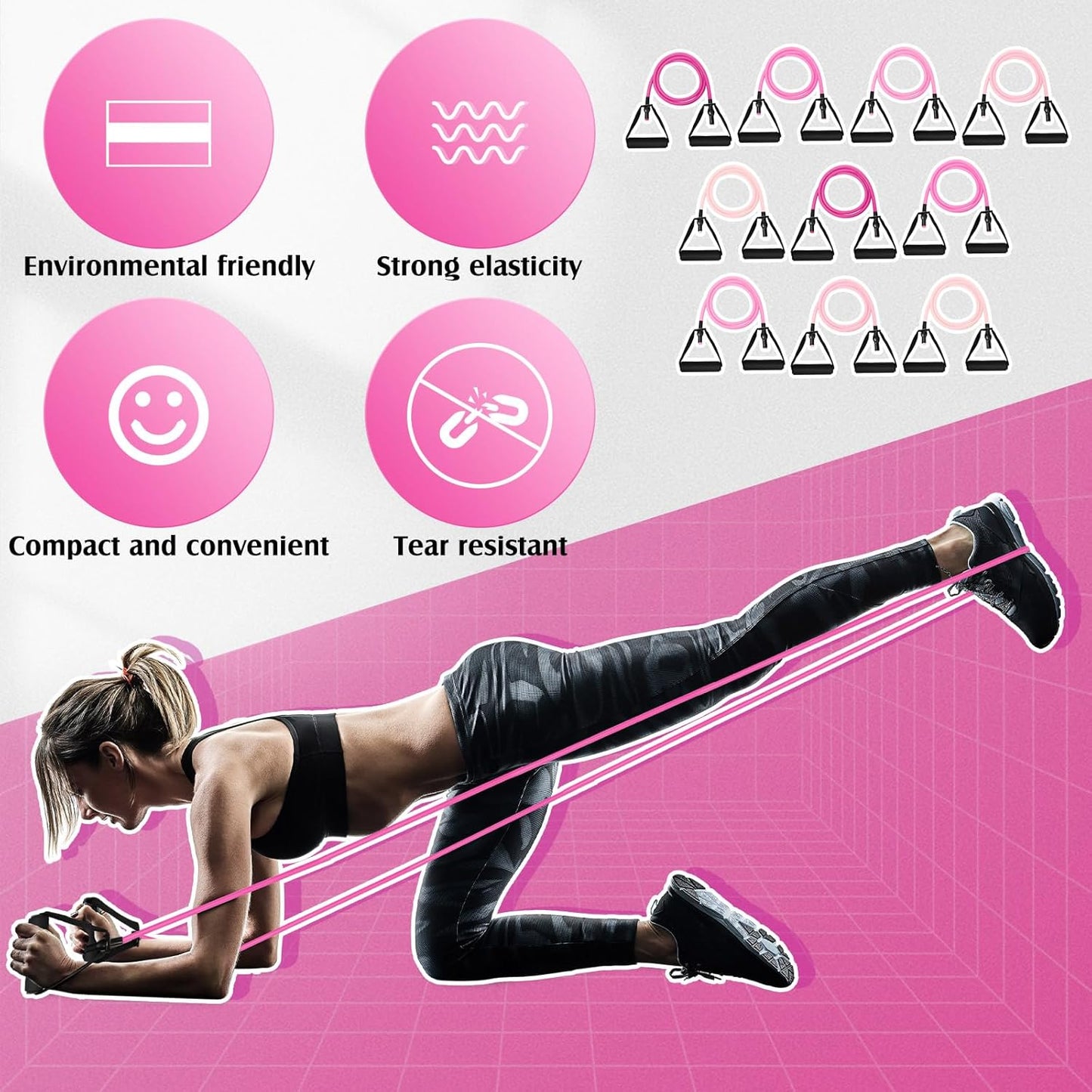 10 Pcs Resistance Bands with Handles Exercise Stretch Bands for Exercise Woman Man Training Physical Therapy Workouts Fitness