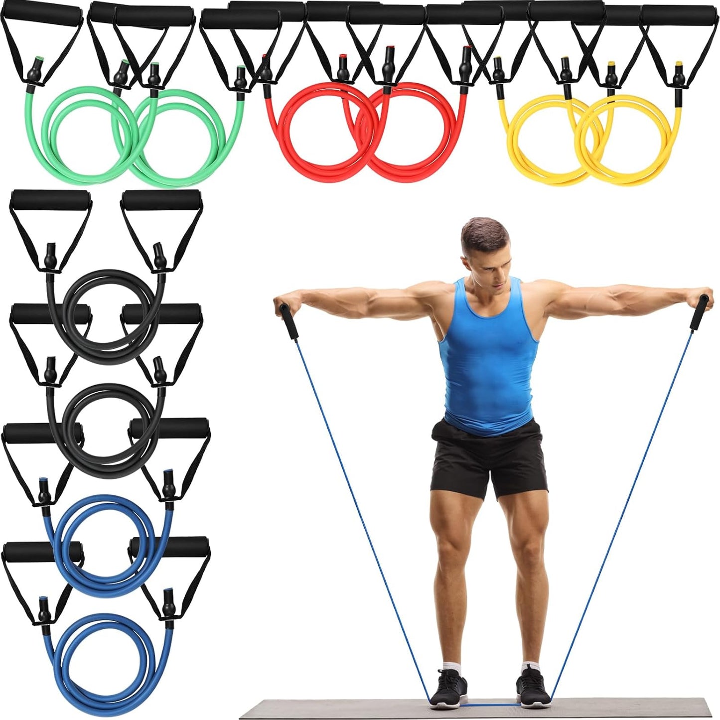 10 Pcs Resistance Bands with Handles Exercise Stretch Bands for Exercise Woman Man Training Physical Therapy Workouts Fitness