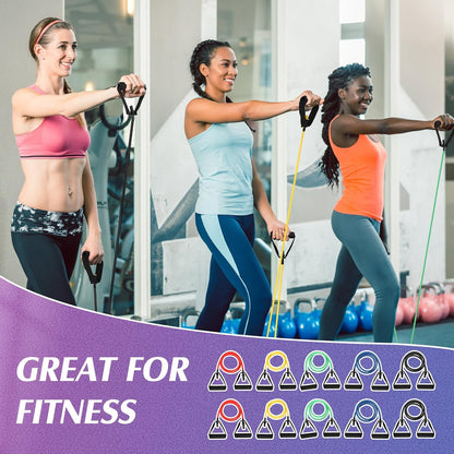 10 Pcs Resistance Bands with Handles Exercise Stretch Bands for Exercise Woman Man Training Physical Therapy Workouts Fitness