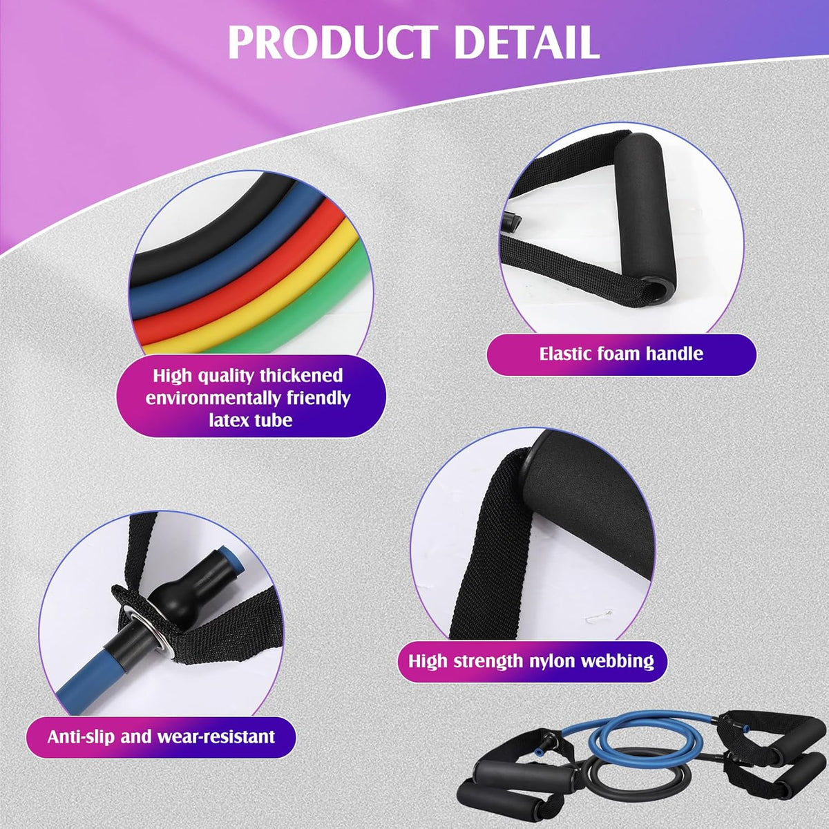 10 Pcs Resistance Bands with Handles Exercise Stretch Bands for Exercise Woman Man Training Physical Therapy Workouts Fitness