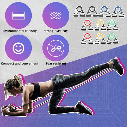 10 Pcs Resistance Bands with Handles Exercise Stretch Bands for Exercise Woman Man Training Physical Therapy Workouts Fitness