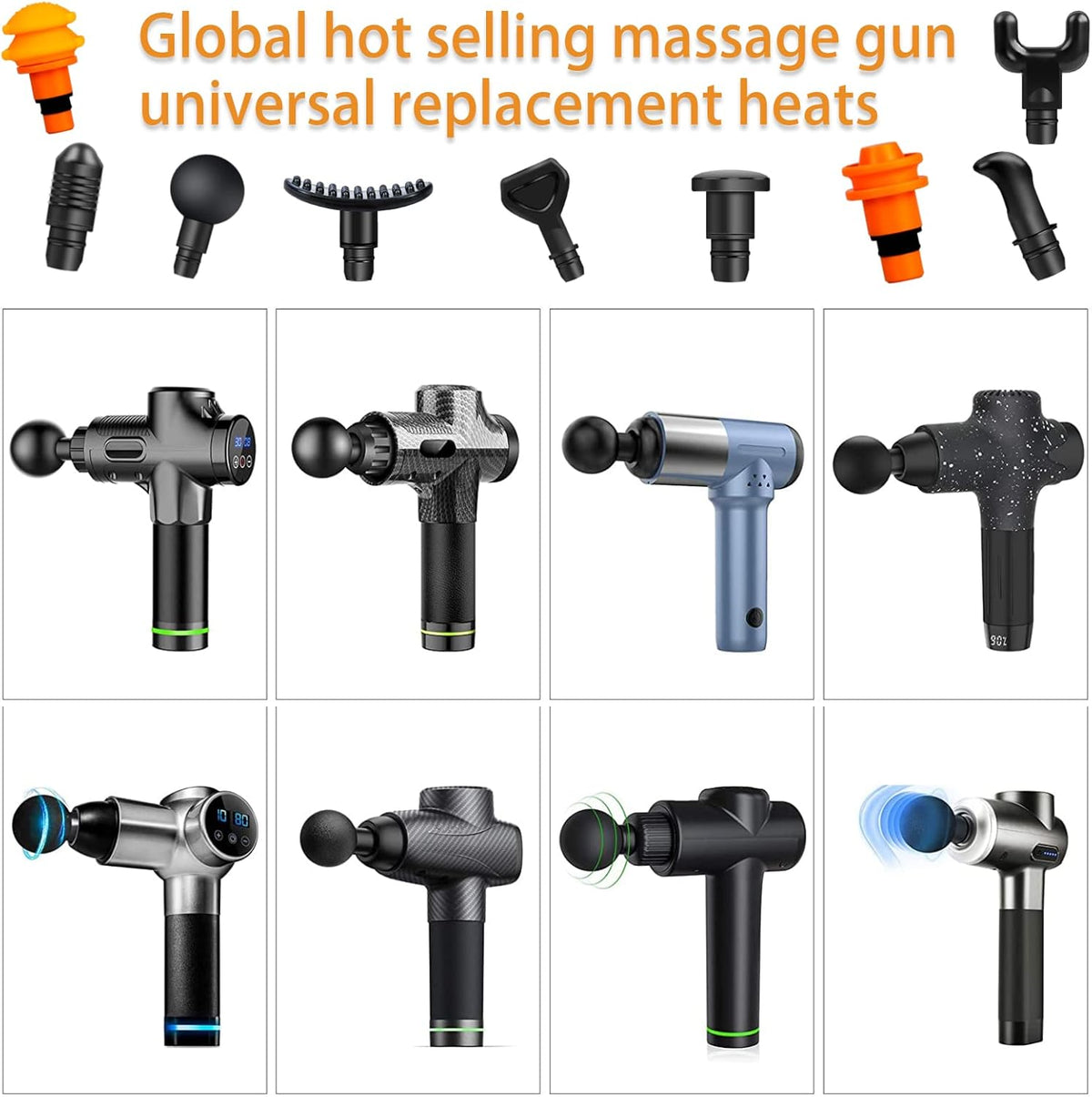 Massage Gun Heads, Replaceable Massager Gun Attachment 9 Different Muscle Massager Heads for 18-19mm Deep Tissue Percussion Massage Head s