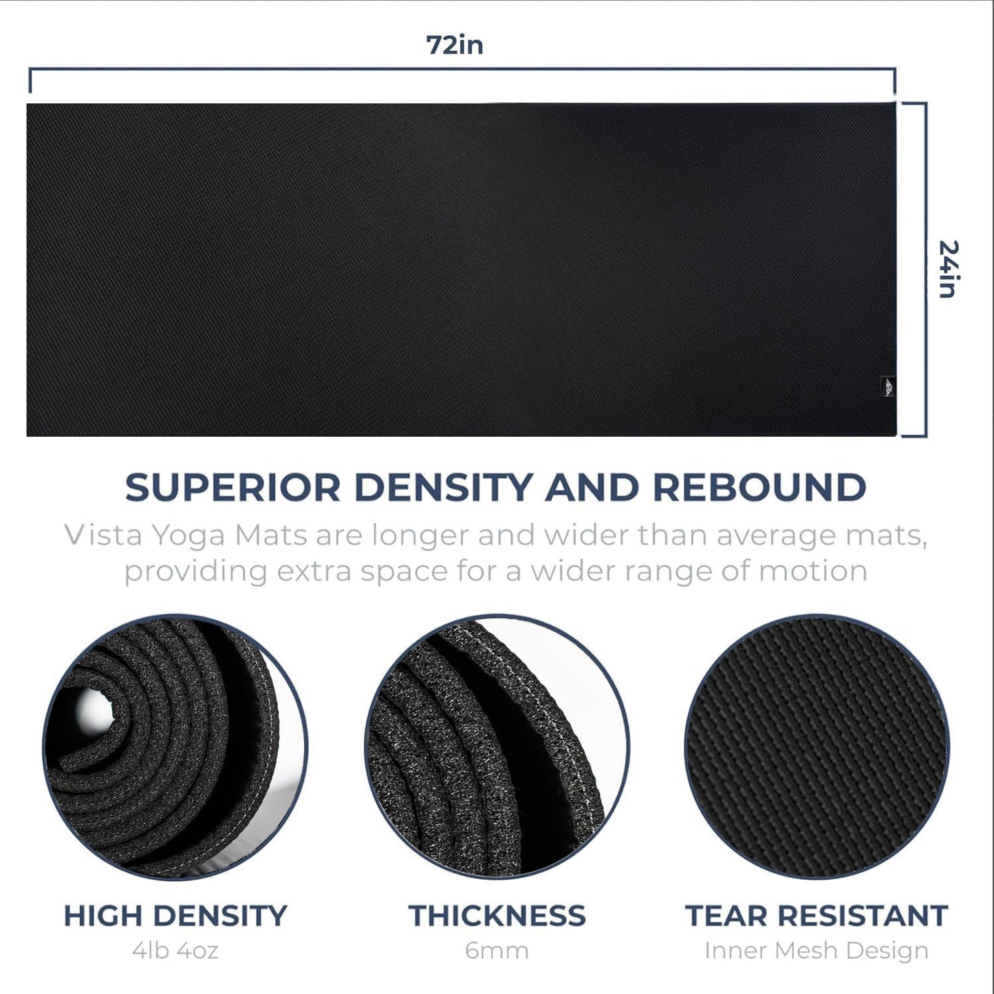 6 or 10 Pack Vista Yoga Mat, 72"x24"x6mm | Dense, Bulk Non Slip Exercise Mats for Workout, Stretching, Fitness - Non Toxic Gym Mats for Home, Schools and Studios