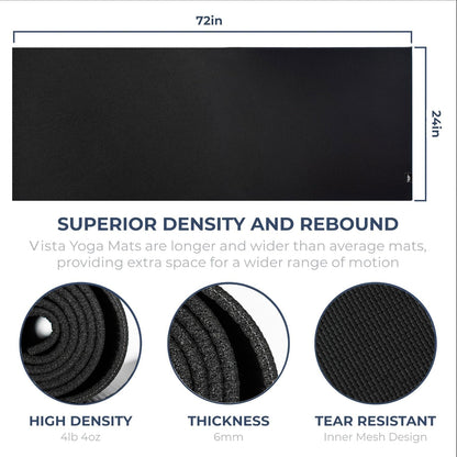 6 or 10 Pack Vista Yoga Mat, 72"x24"x6mm | Dense, Bulk Non Slip Exercise Mats for Workout, Stretching, Fitness - Non Toxic Gym Mats for Home, Schools and Studios