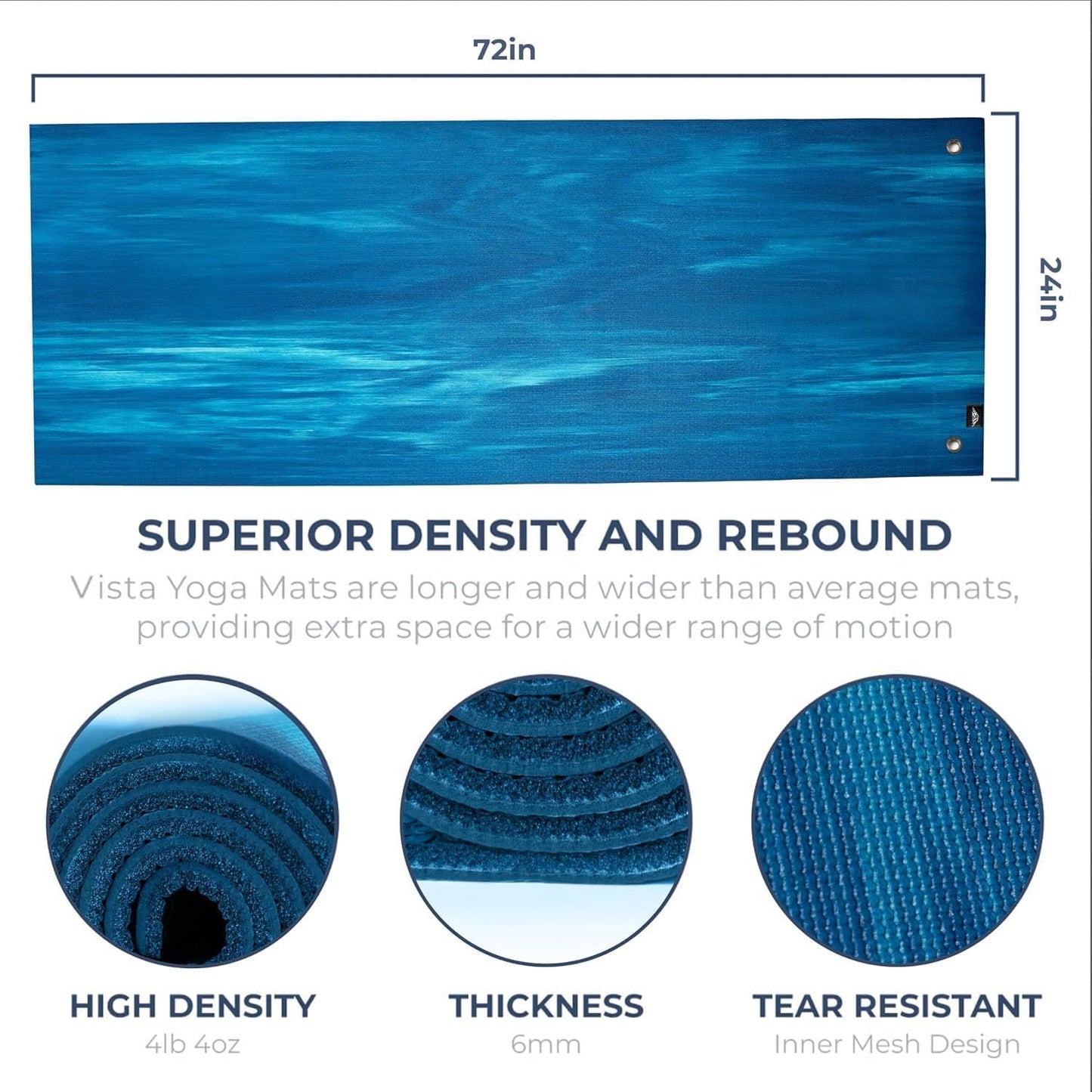 6 or 10 Pack Vista Yoga Mat, 72"x24"x6mm | Dense, Bulk Non Slip Exercise Mats for Workout, Stretching, Fitness - Non Toxic Gym Mats for Home, Schools and Studios