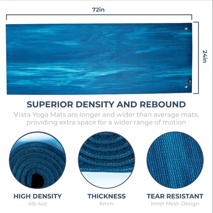 6 or 10 Pack Vista Yoga Mat, 72"x24"x6mm | Dense, Bulk Non Slip Exercise Mats for Workout, Stretching, Fitness - Non Toxic Gym Mats for Home, Schools and Studios
