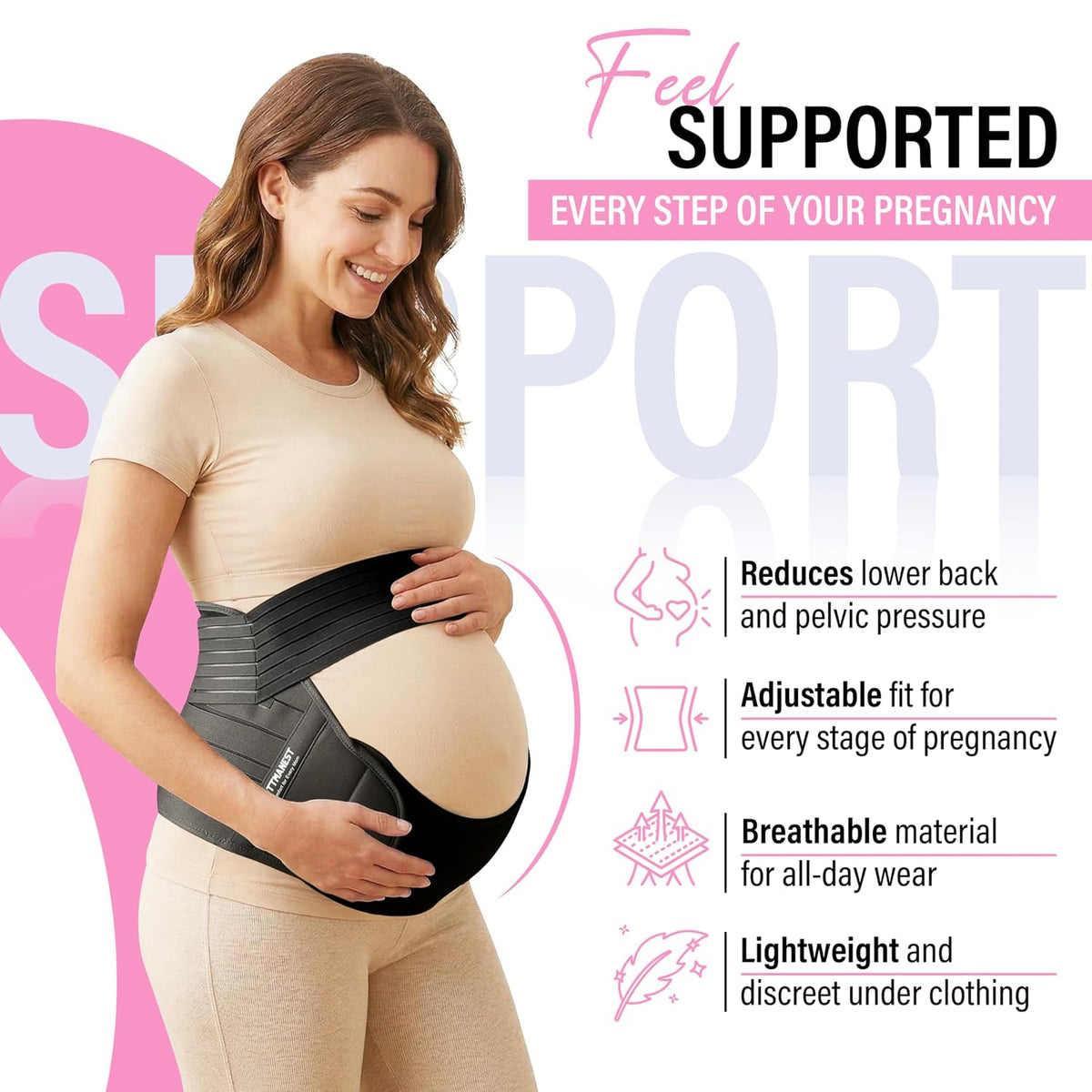 Maternity Support Belt (XLarge/100-130cm) – Adjustable Pregnancy Belly Band for Back, Hip & Pelvic Support | Prenatal & Postpartum Abdominal Binder for Lower Back Pain Relief & Belly Support