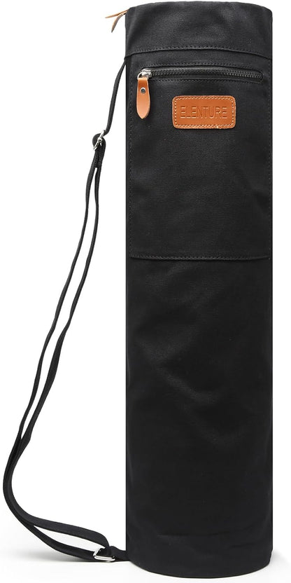 Canvas Yoga Mat Bag with Adjustable Strap & Pockets, Full-Zip Travel Gym Tote for Women & Men, Fits 1/4" & 1/3" Thick Mats, Lightweight Carrier for Yoga, Studio, Workout, Outdoor Use