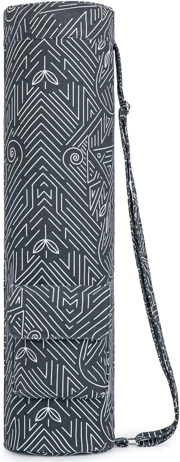 Canvas Yoga Mat Bag with Adjustable Strap & Pockets, Full-Zip Travel Gym Tote for Women & Men, Fits 1/4" & 1/3" Thick Mats, Lightweight Carrier for Yoga, Studio, Workout, Outdoor Use