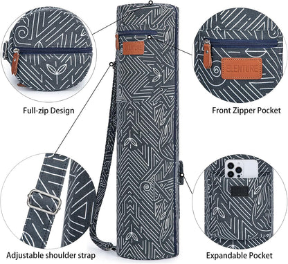 Canvas Yoga Mat Bag with Adjustable Strap & Pockets, Full-Zip Travel Gym Tote for Women & Men, Fits 1/4" & 1/3" Thick Mats, Lightweight Carrier for Yoga, Studio, Workout, Outdoor Use