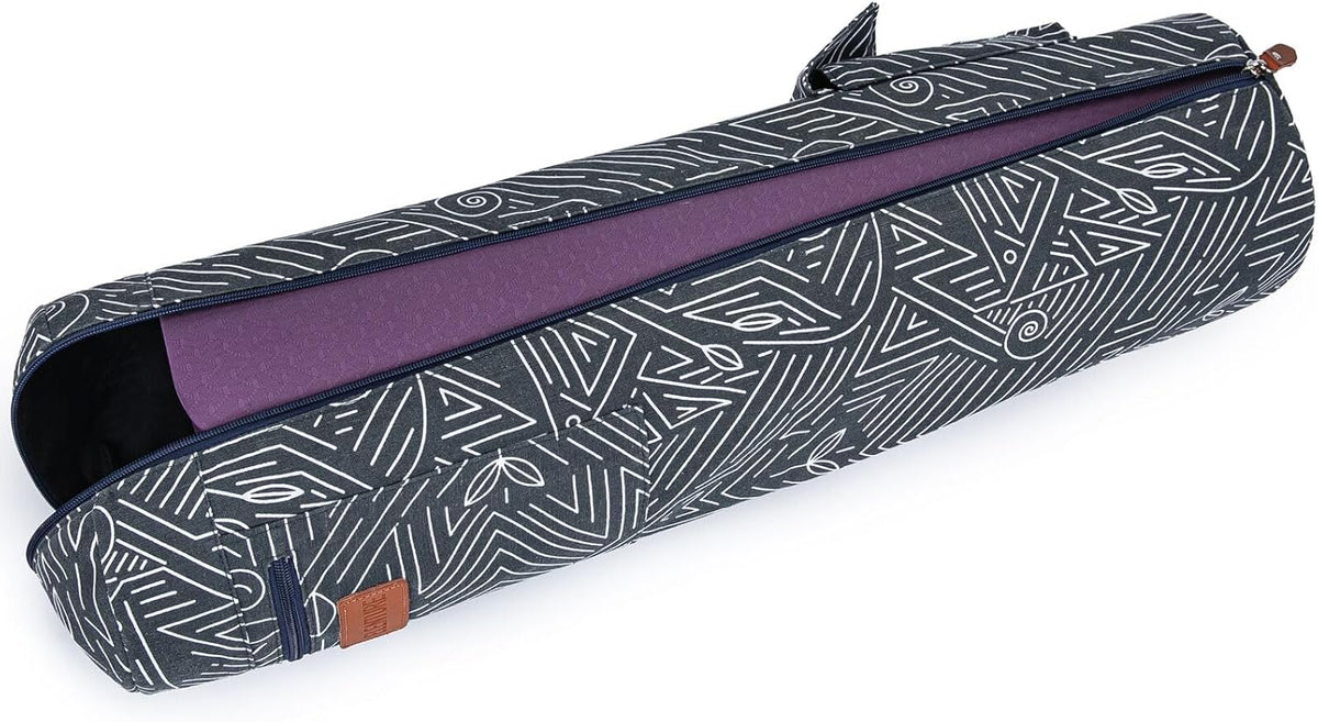 Canvas Yoga Mat Bag with Adjustable Strap & Pockets, Full-Zip Travel Gym Tote for Women & Men, Fits 1/4" & 1/3" Thick Mats, Lightweight Carrier for Yoga, Studio, Workout, Outdoor Use