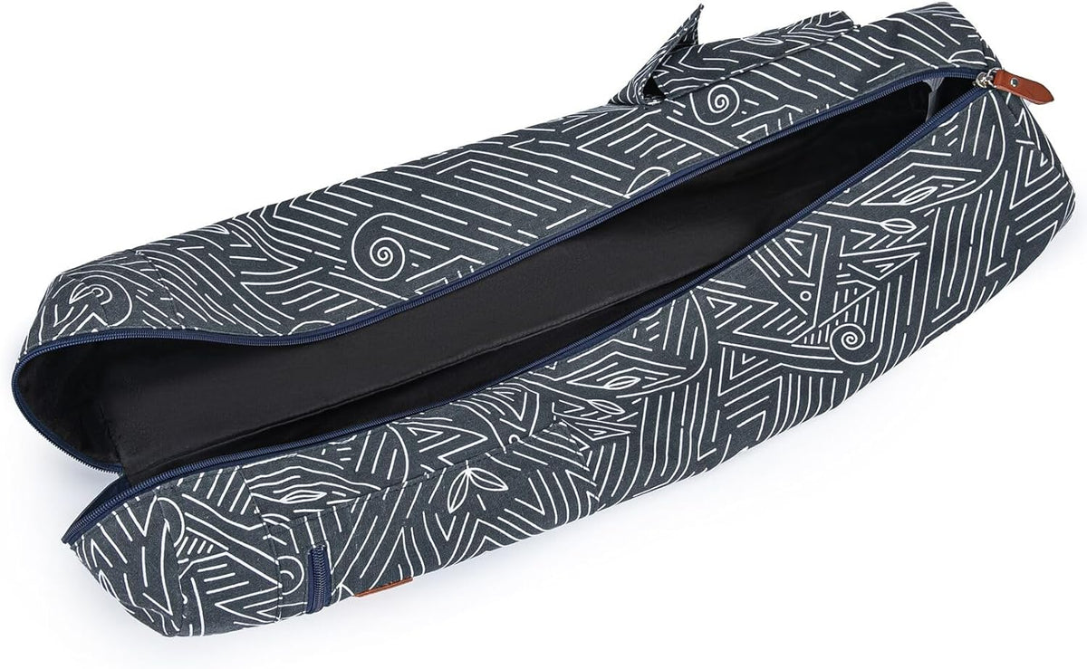 Canvas Yoga Mat Bag with Adjustable Strap & Pockets, Full-Zip Travel Gym Tote for Women & Men, Fits 1/4" & 1/3" Thick Mats, Lightweight Carrier for Yoga, Studio, Workout, Outdoor Use