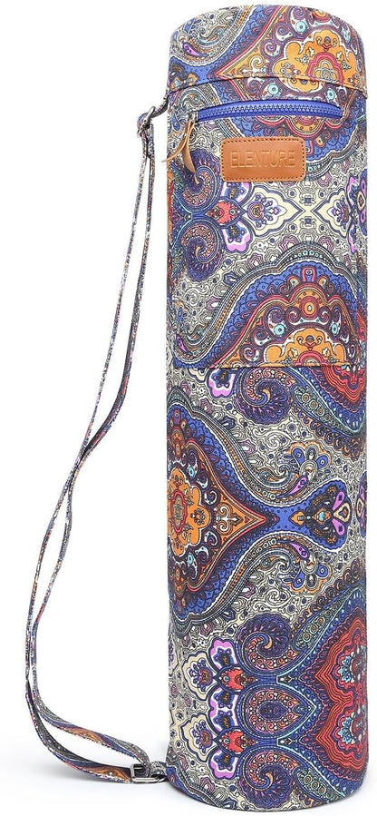 Canvas Yoga Mat Bag with Adjustable Strap & Pockets, Full-Zip Travel Gym Tote for Women & Men, Fits 1/4" & 1/3" Thick Mats, Lightweight Carrier for Yoga, Studio, Workout, Outdoor Use