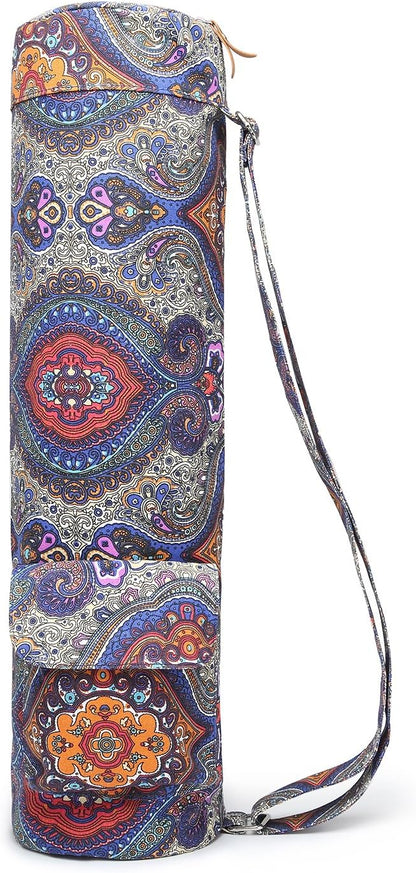 Canvas Yoga Mat Bag with Adjustable Strap & Pockets, Full-Zip Travel Gym Tote for Women & Men, Fits 1/4" & 1/3" Thick Mats, Lightweight Carrier for Yoga, Studio, Workout, Outdoor Use