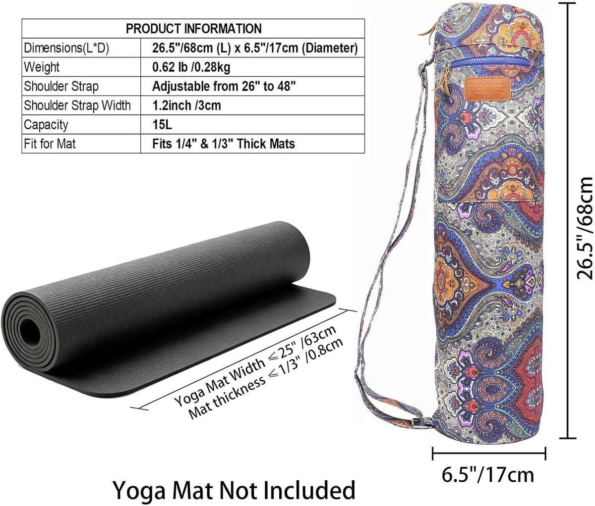 Canvas Yoga Mat Bag with Adjustable Strap & Pockets, Full-Zip Travel Gym Tote for Women & Men, Fits 1/4" & 1/3" Thick Mats, Lightweight Carrier for Yoga, Studio, Workout, Outdoor Use