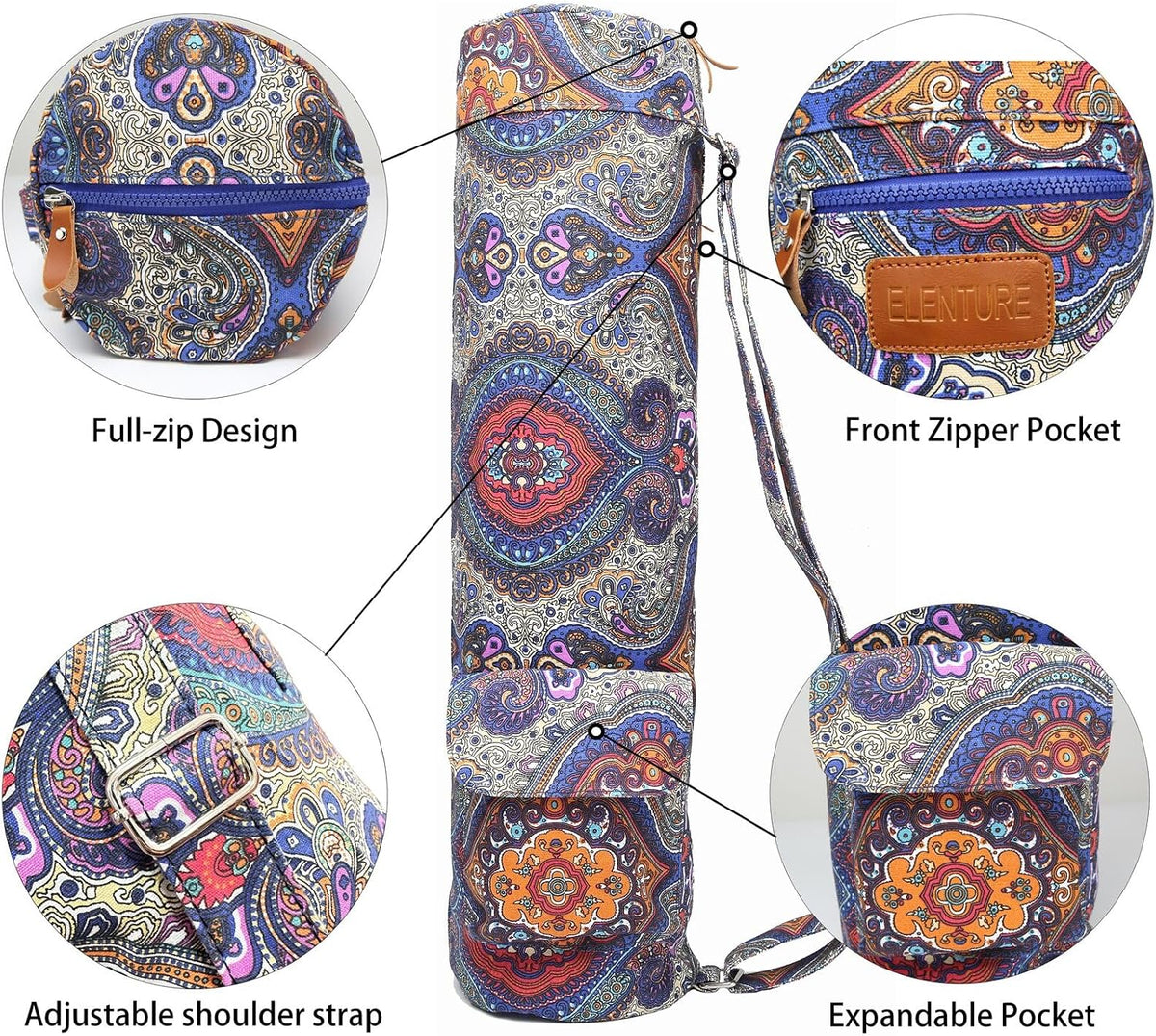 Canvas Yoga Mat Bag with Adjustable Strap & Pockets, Full-Zip Travel Gym Tote for Women & Men, Fits 1/4" & 1/3" Thick Mats, Lightweight Carrier for Yoga, Studio, Workout, Outdoor Use
