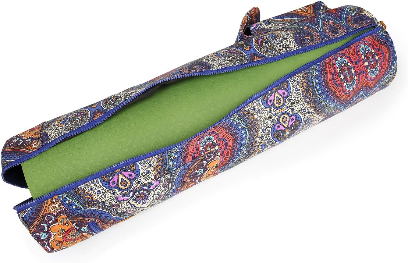 Canvas Yoga Mat Bag with Adjustable Strap & Pockets, Full-Zip Travel Gym Tote for Women & Men, Fits 1/4" & 1/3" Thick Mats, Lightweight Carrier for Yoga, Studio, Workout, Outdoor Use