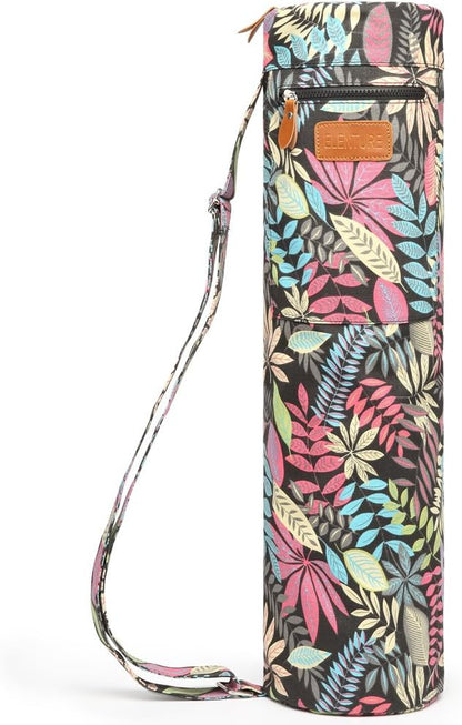 Canvas Yoga Mat Bag with Adjustable Strap & Pockets, Full-Zip Travel Gym Tote for Women & Men, Fits 1/4" & 1/3" Thick Mats, Lightweight Carrier for Yoga, Studio, Workout, Outdoor Use