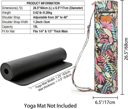 Canvas Yoga Mat Bag with Adjustable Strap & Pockets, Full-Zip Travel Gym Tote for Women & Men, Fits 1/4" & 1/3" Thick Mats, Lightweight Carrier for Yoga, Studio, Workout, Outdoor Use