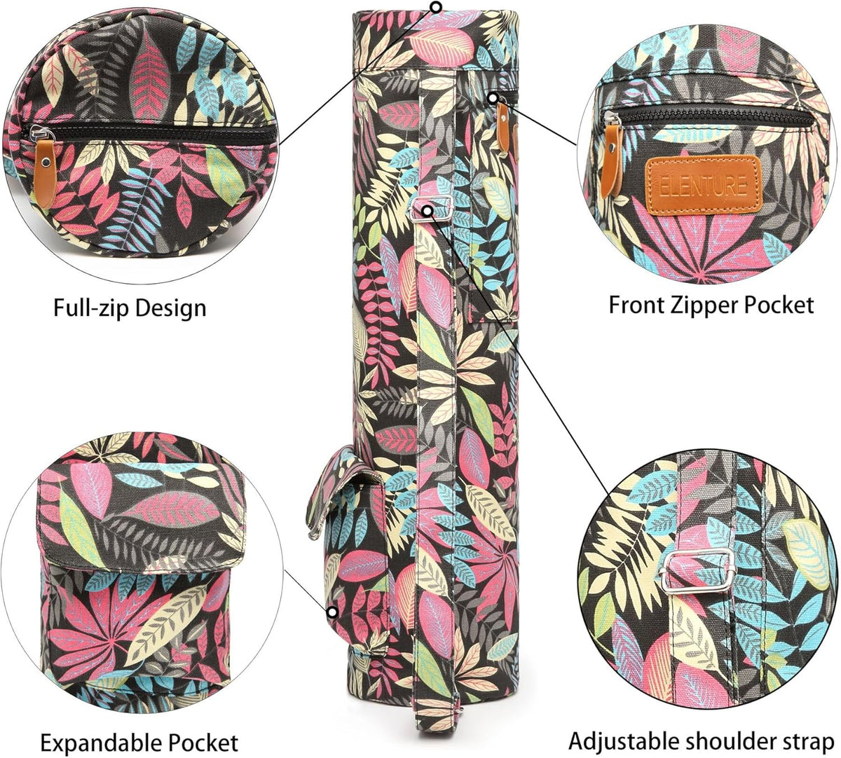 Canvas Yoga Mat Bag with Adjustable Strap & Pockets, Full-Zip Travel Gym Tote for Women & Men, Fits 1/4" & 1/3" Thick Mats, Lightweight Carrier for Yoga, Studio, Workout, Outdoor Use